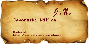 Javorszki Nóra névjegykártya